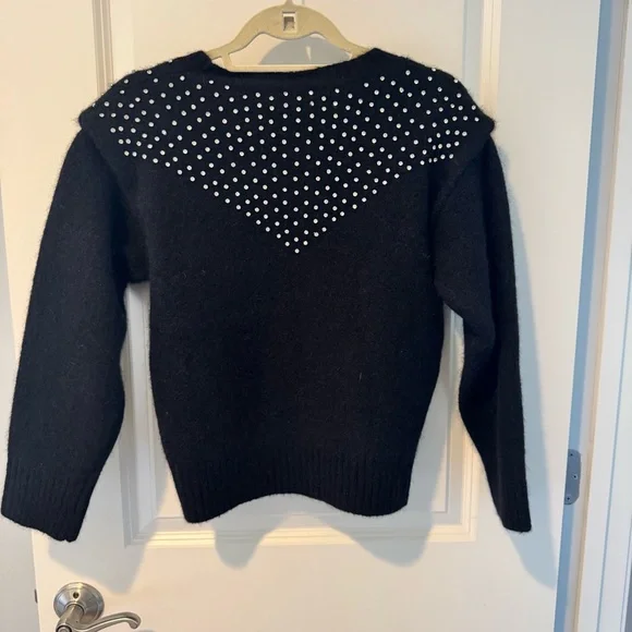 Retrofete Astra Mock Neck Sweater Mohair Wool Crystal Embellished Black | Size L - Picture 7 of 8